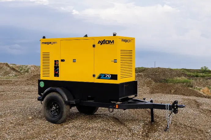 Right side of a towable generator on a construction site 